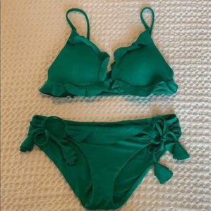 Becca by Rebecca virtue green ruffle bikini